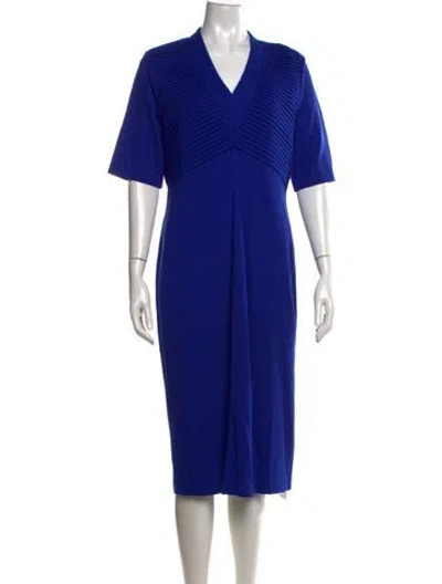 Pre-owned Escada V-neck Knee-length Dress W/ Tags In Blue