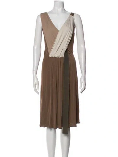 Pre-owned Escada V-neck Knee-length Dress W/ Tags In Neutrals