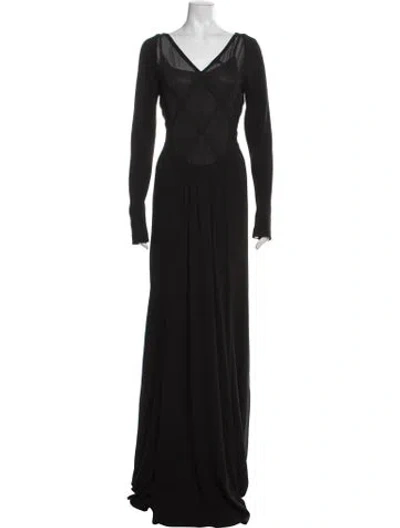 Pre-owned Escada V-neck Long Dress In Black