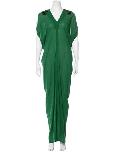 Pre-owned Escada V-neck Long Dress W/ Tags In Green