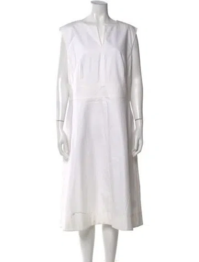 Pre-owned Escada V-neck Long Dress In White