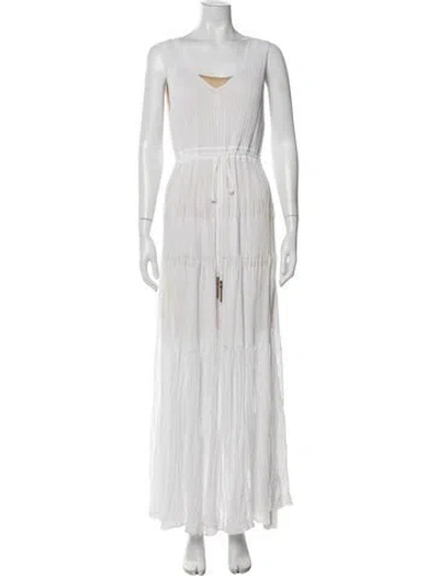 Pre-owned Escada V-neck Long Dress In White
