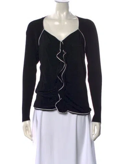 Pre-owned Escada V-neck Long Sleeve Blouse In Black