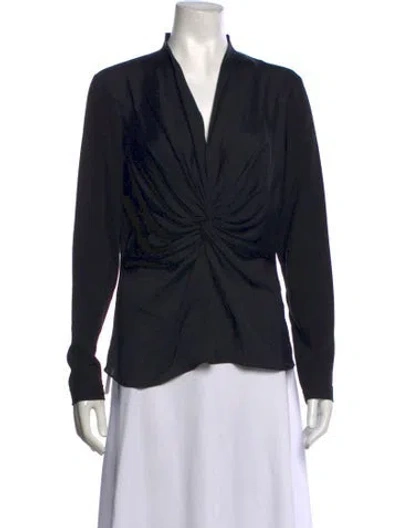Pre-owned Escada V-neck Long Sleeve Blouse In Black