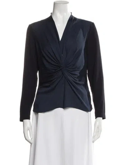 Pre-owned Escada V-neck Long Sleeve Blouse In Blue