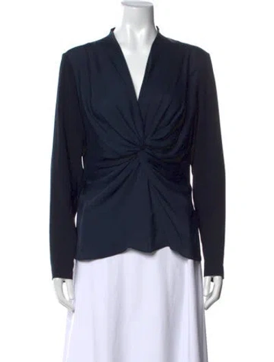 Pre-owned Escada V-neck Long Sleeve Blouse In Blue