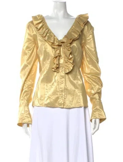 Pre-owned Escada V-neck Long Sleeve Blouse In Gold/metallic