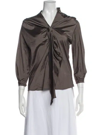 Pre-owned Escada V-neck Long Sleeve Blouse In Gray