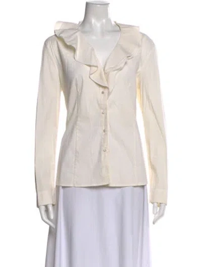 Pre-owned Escada V-neck Long Sleeve Blouse In Neutral