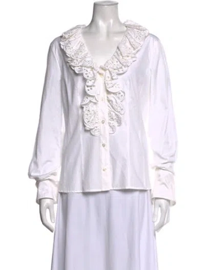 Pre-owned Escada V-neck Long Sleeve Blouse In Neutrals