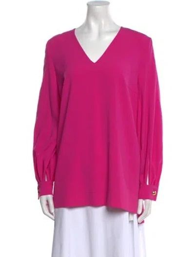 Pre-owned Escada V-neck Long Sleeve Blouse In Pink