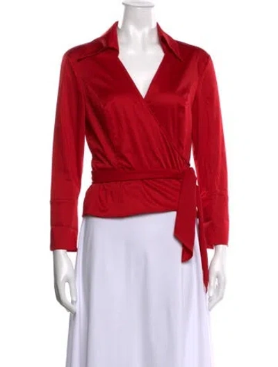 Pre-owned Escada V-neck Long Sleeve Blouse In Red
