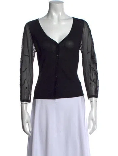 Pre-owned Escada V-neck Long Sleeve Button-up Top In Blue