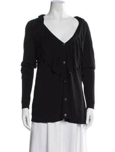 Pre-owned Escada V-neck Long Sleeve Button-up Top In Blue