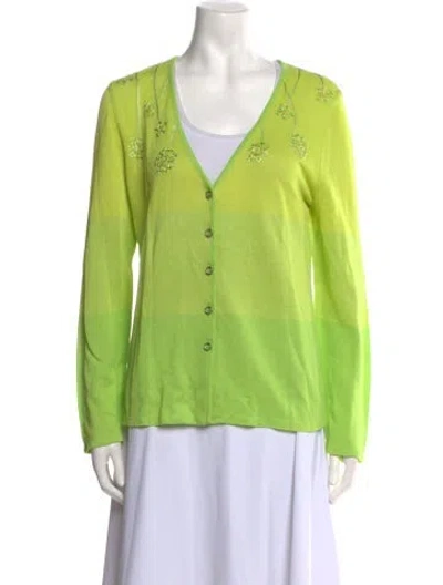 Pre-owned Escada V-neck Long Sleeve Button-up Top In Green