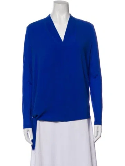Pre-owned Escada V-neck Long Sleeve Top In Blue