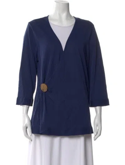 Pre-owned Escada V-neck Long Sleeve Top In Blue