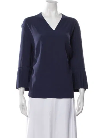 Pre-owned Escada V-neck Long Sleeve Top In Blue
