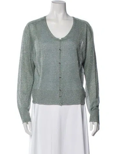 Pre-owned Escada V-neck Long Sleeve Top In Green