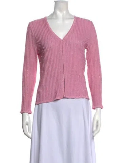 Pre-owned Escada V-neck Long Sleeve Top In Pink