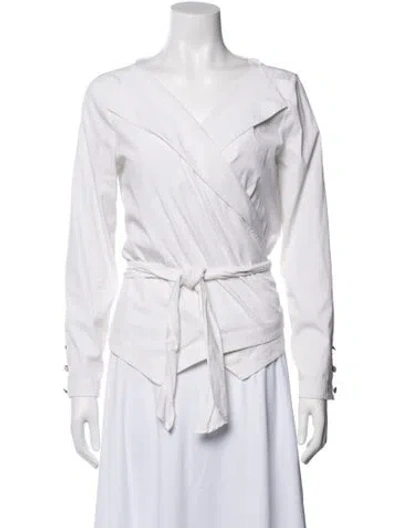 Pre-owned Escada V-neck Long Sleeve Top In White