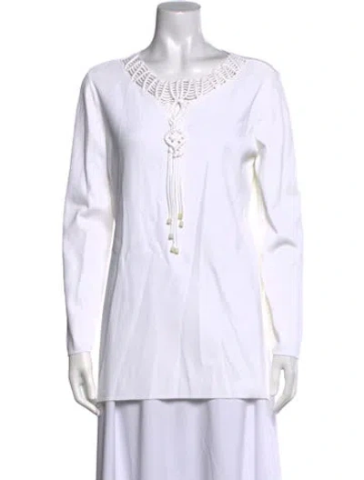 Pre-owned Escada V-neck Long Sleeve Top In White