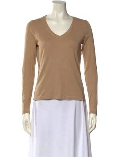 Pre-owned Escada V-neck Long Sleeve T-shirt In Neutral