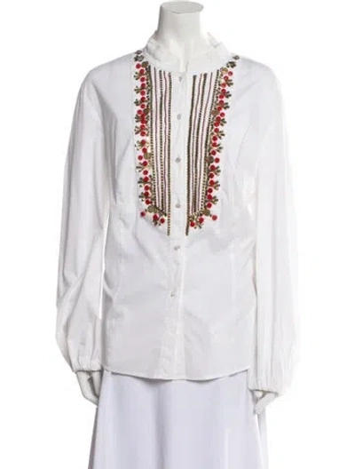 Pre-owned Escada V-neck Long Sleeve Tunic In White
