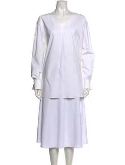 Pre-owned Escada V-neck Long Sleeve Tunic In White