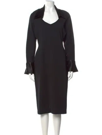 Pre-owned Escada V-neck Midi Length Dress In Black
