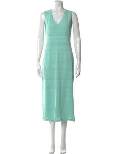 Pre-owned Escada V-neck Midi Length Dress In Blue
