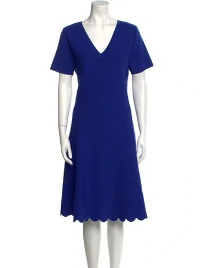 Pre-owned Escada V-neck Midi Length Dress In Blue