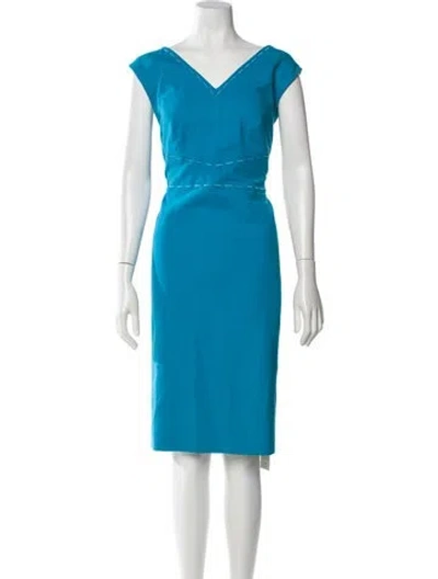 Pre-owned Escada V-neck Midi Length Dress In Blue