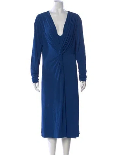Pre-owned Escada V-neck Midi Length Dress In Blue