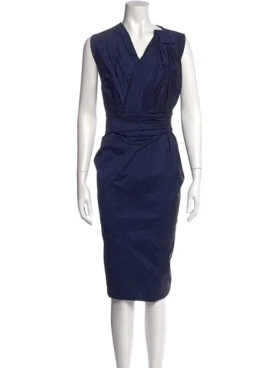 Pre-owned Escada V-neck Midi Length Dress In Blue