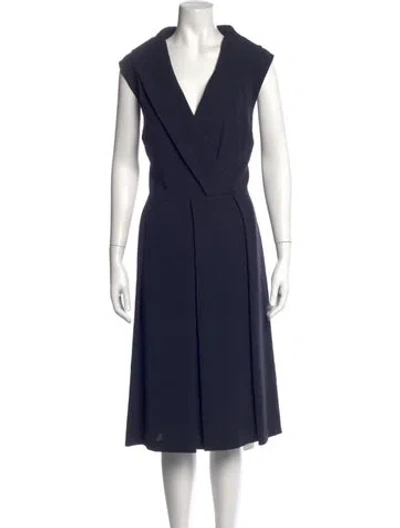 Pre-owned Escada V-neck Midi Length Dress In Blue