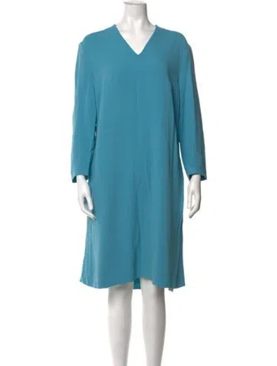 Pre-owned Escada V-neck Midi Length Dress In Blue