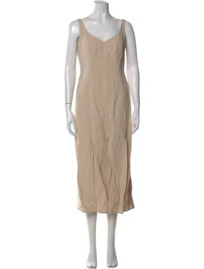 Pre-owned Escada V-neck Midi Length Dress In Neutral