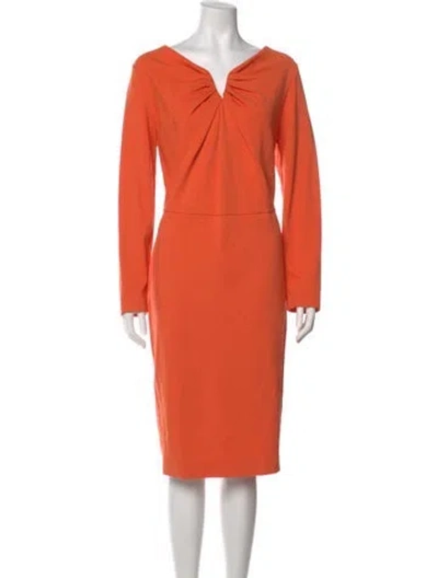 Pre-owned Escada V-neck Midi Length Dress In Orange