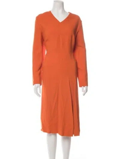 Pre-owned Escada V-neck Midi Length Dress In Orange