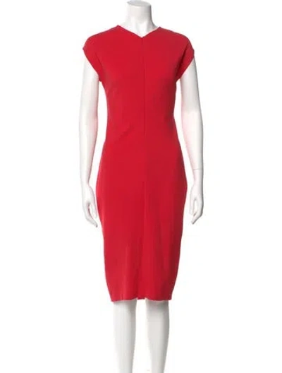 Pre-owned Escada V-neck Midi Length Dress In Red