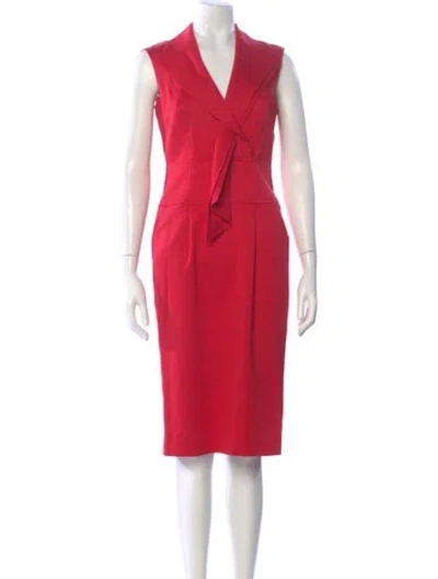 Pre-owned Escada V-neck Midi Length Dress In Red