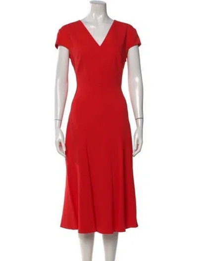 Pre-owned Escada V-neck Midi Length Dress In Red