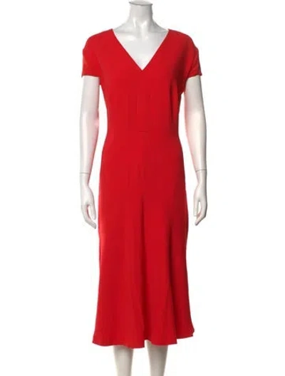 Pre-owned Escada V-neck Midi Length Dress In Red
