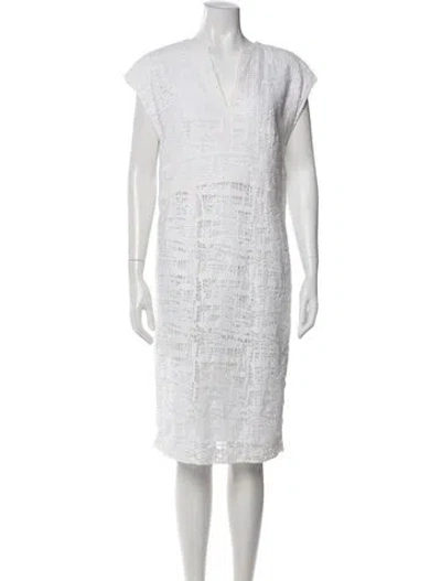 Pre-owned Escada V-neck Midi Length Dress In White