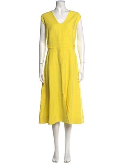 Pre-owned Escada V-neck Midi Length Dress In Yellow