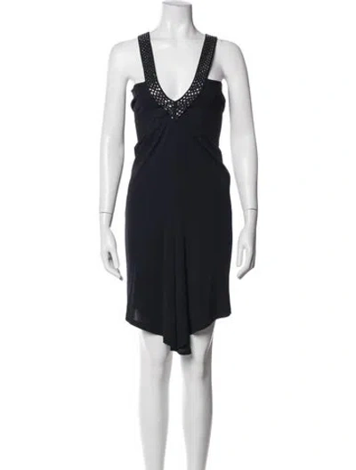 Pre-owned Escada V-neck Mini Dress In Blue