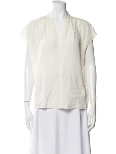 Pre-owned Escada V-neck Short Sleeve Blouse In White