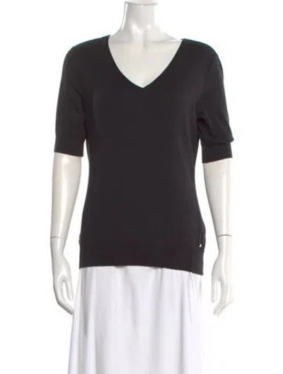 Pre-owned Escada V-neck Short Sleeve Top In Black