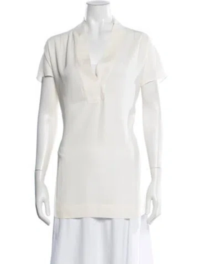 Pre-owned Escada V-neck Short Sleeve Top In Neutral